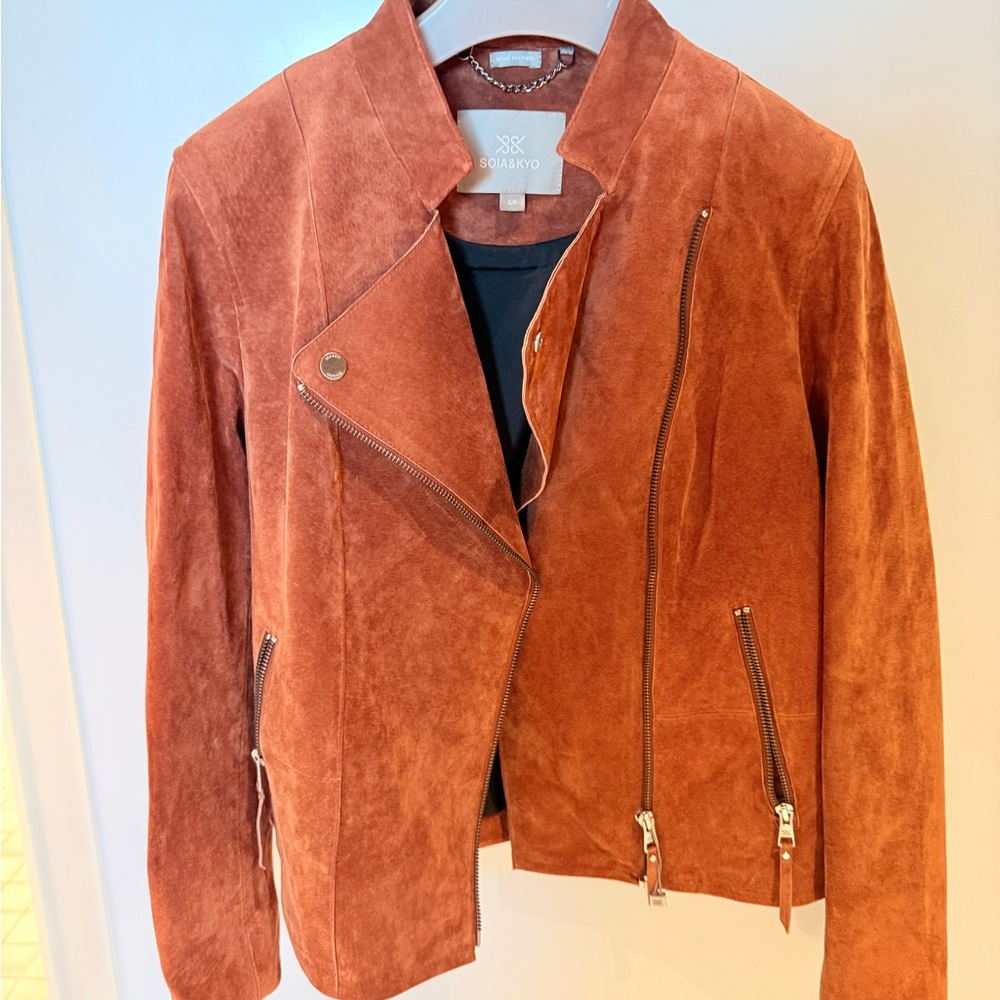 Suede Moto Jacket in Rust - Women - Picture 2 of 7